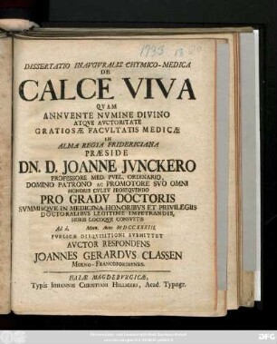 Dissertatio Inavgvralis Chymico-Medica De Calce Viva