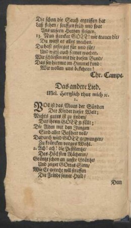 Das andere Lied. Mel. Hertzlich thut mich [et]c.
