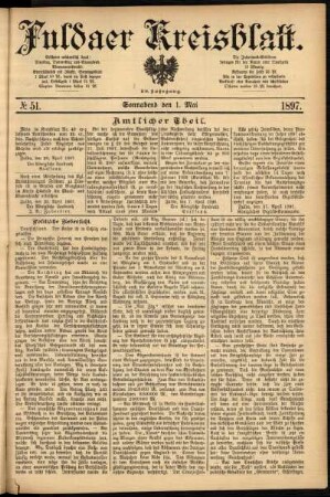 Erste Ausgabe vom Samstag, den 01. Mai 1897.