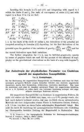 Zur Anisotropie der physikalischen Parameter von Gesteinen speziell der magnetischen Suszeptibilität