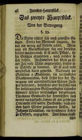 Das zweyte Hauptstück. Von der Bewegung.