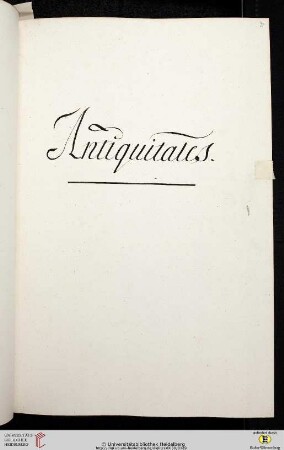 Einleitung zum neunten Titulus (der Classis I Historica): Antiquitates