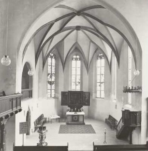 Markranstädt. Stadtkirche St. Laurentius (1518/1525, Umbau 1900). Inneres nach Osten von der Empore
