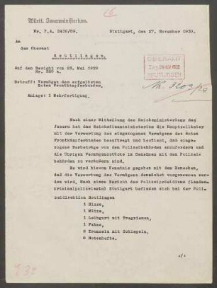 Verbot und Auflösung des "Roten Frontkämpferbundes"