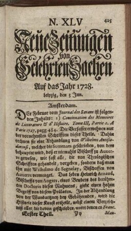N. XLV Leipzig, den 3 Jun. - N. LII Leipzig, den 28 Jun.