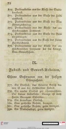 IX. Fabrik- und Gewerk-Arbeiten