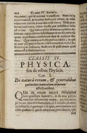 Classis IV. Physica, seu de rebus Physicis.