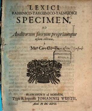 Lexici Rabbinico-Targumico-Talmudici specimen