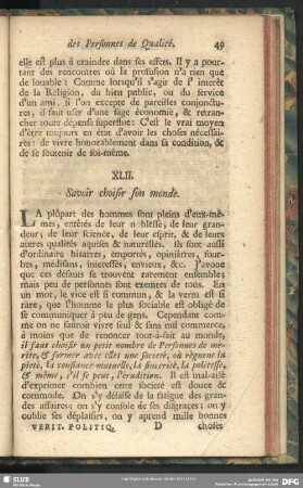 XLII. Savoir choisir son monde