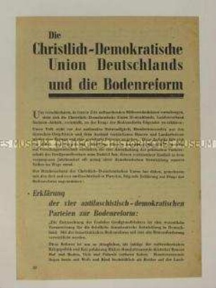 Propagandaflugblatt der CDU Sachsen-Anhalt zur Bodenreform