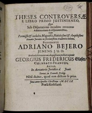 Theses Controversae E Libro Primo Iustinianeo