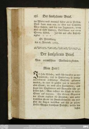 Der funfzehnte Brief. Von vermischten Merkwürdigkeiten.