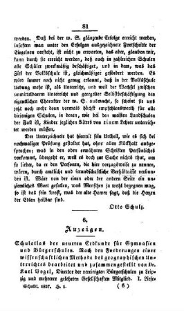 Anzeige des Schulatlas der neueren Erdkunde von Dr. K. Vogel