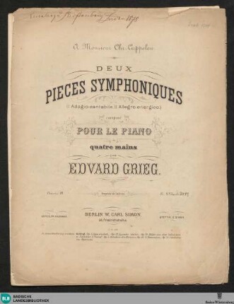 Deux pieces symphoniques : (I. Adagio cantibile II. Allegro energico); op. 14