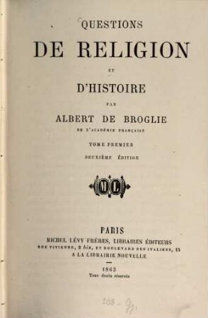 Questions de religion et d'histoire, 1