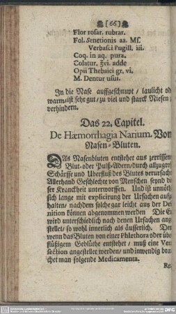 Das 22. Capitel. De Haemorrhagia Natrium. Vom Nasen-Bluten