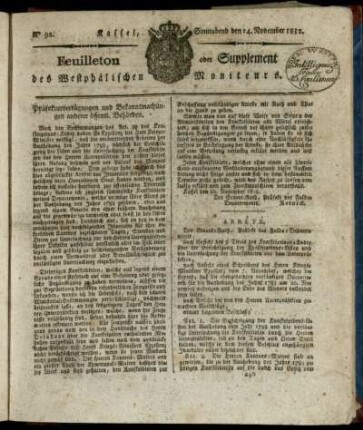 No. 92, Sonnabend den 14. November 1812