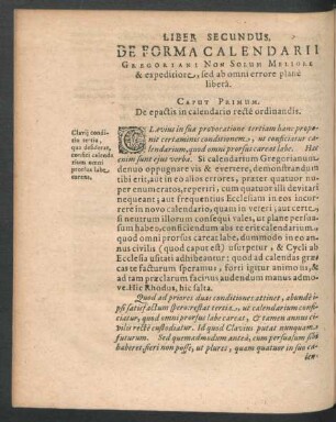 Liber Secundus. De Forma Calendarii Gregoriani Non Solum Meliore & expeditiore, sed ab omni errore plane libera.