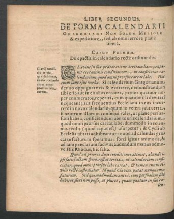 Liber Secundus. De Forma Calendarii Gregoriani Non Solum Meliore & expeditiore, sed ab omni errore plane libera.