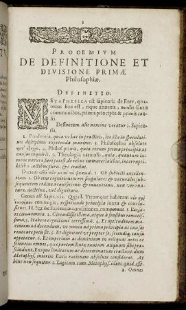 Prooemium De Definitione Et Divisione Primae Philosophiae