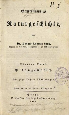 Gemeinnützige Naturgeschichte, 4. Pflanzenreich