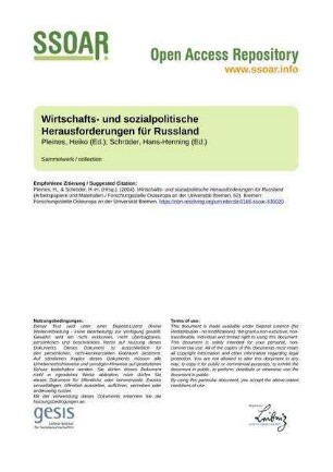 Wirtschafts- und sozialpolitische Herausforderungen für Russland