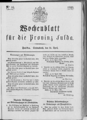 Nr. 16, Ausgabe vom 21. April 1860