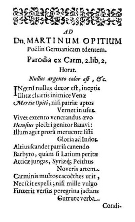 Ad Dn. Martinum Opitium Poësin Germanicam edentem