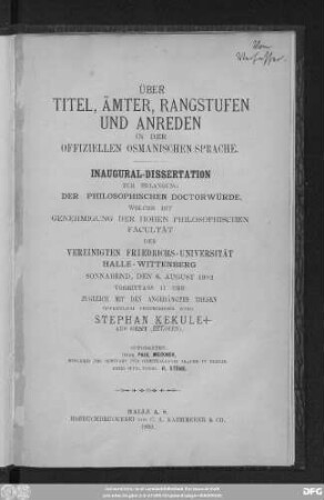 Über Titel, Ämter, Rangstufen und Anreden in der offiziellen osmanischen Sprache