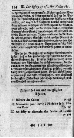 Inhalt des ein und dreyßigsten Theiles.