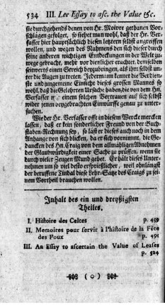 Inhalt des ein und dreyßigsten Theiles.
