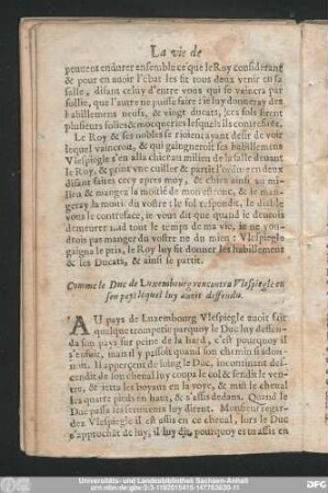 Comme le Duc de Luxembourg rencontra Ulespiegle en son pays lequel luy avoit deffendu.