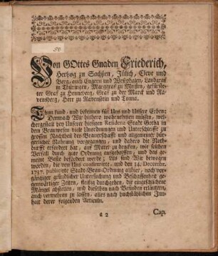 Von Gottes Gnaden Friederich, Hertzog zu Sachsen, [...]