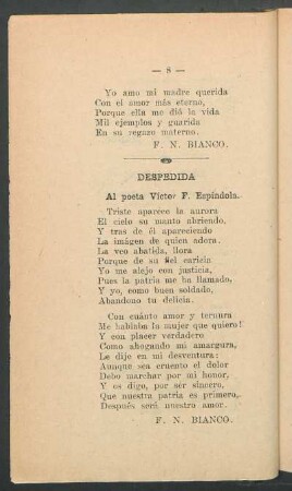 Despedida : Al poeta Victor F. Espíndola. - (Décima)