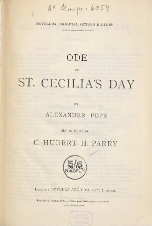 Ode on St. Cecilia's Day : by Alexander Pope