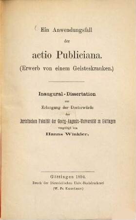 Ein Anwendungsfall der actio Publiciana : Erwerb von einem Geisteskranken
