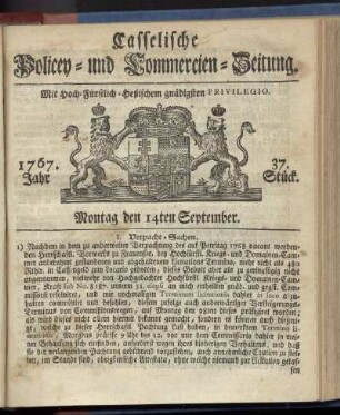 37. Stueck, Montag den 14ten September 1767
