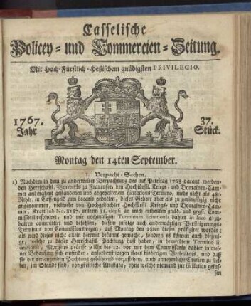 37. Stueck, Montag den 14ten September 1767