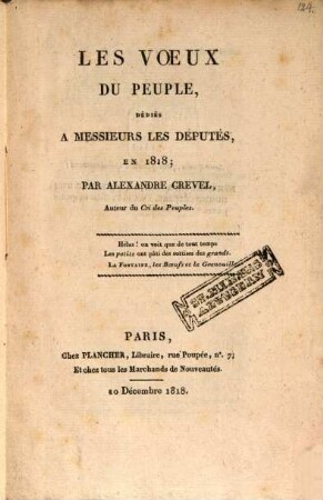 Les voeux du peuple, dédiés à Messieurs les députés, en 1818