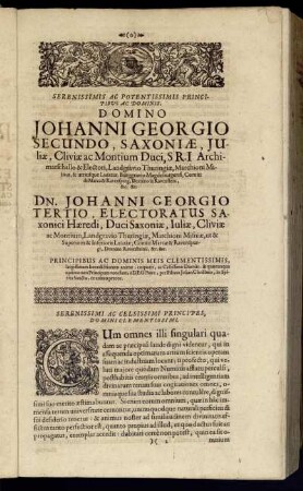 Serenissimis Ac Potentissimis Principibus Ac Dominis. Domino Johanni Georgio [...]