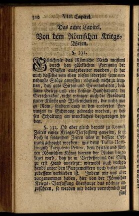 Das achte Capitel. Von dem Römischen Kriegs-Wesen.