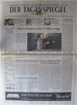 "Der Tagesspiegel", Berliner Tageszeitung mit Leitartikel über die Kosovo-Konferenz in Rambouillet