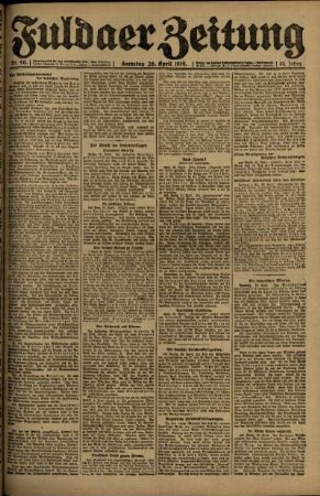 Erste Ausgabe vom Samstag, den 26. April 1919.