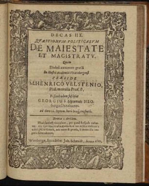 Decas IIX. Quaestionum Politicarum De Maiestate Et Magistratu