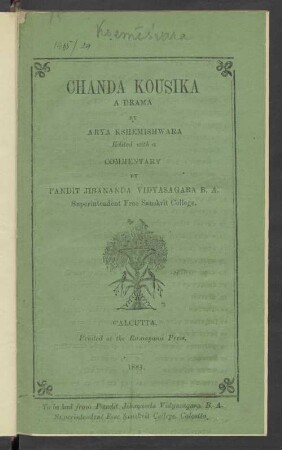 Caṇḍakauśikam nāma nātakam : ein Drama