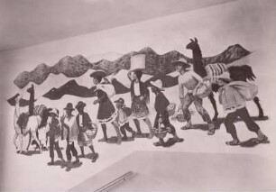 Sgrafitto: Südamerikanische Landschaft mit Bauern