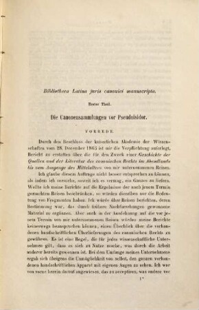 Bibliotheca Latina iuris canonici manuscripta. 1,1, Die Canonensammlungen vor Pseudoisidor ; [I: Italien]
