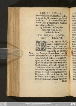 De Servili Cognatione. Titulus. VII.