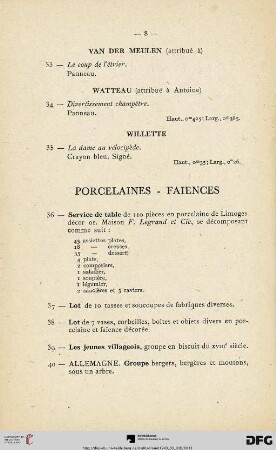 Porcelaines - Faiences (Nr. 36-55)