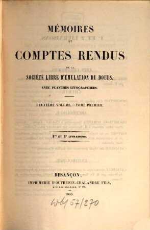 Mémoires de la Société Libre d'Emulation du Doubs. 2. 1844/45